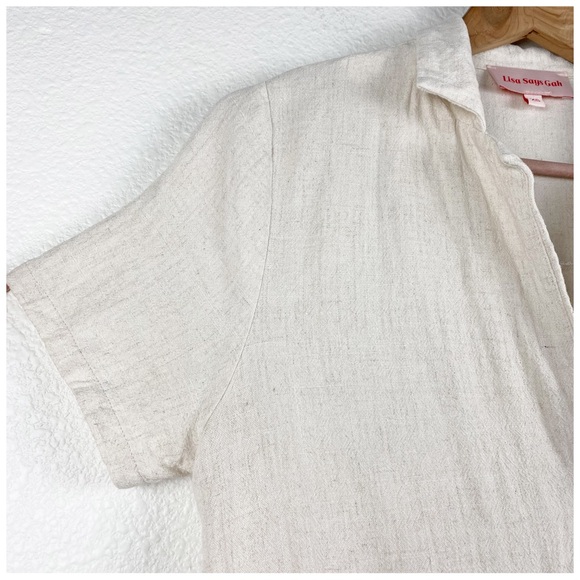 Lisa Says Gah Beige Short Sleeve Linen Blend Button Down Size XS - Picture 6 of 9